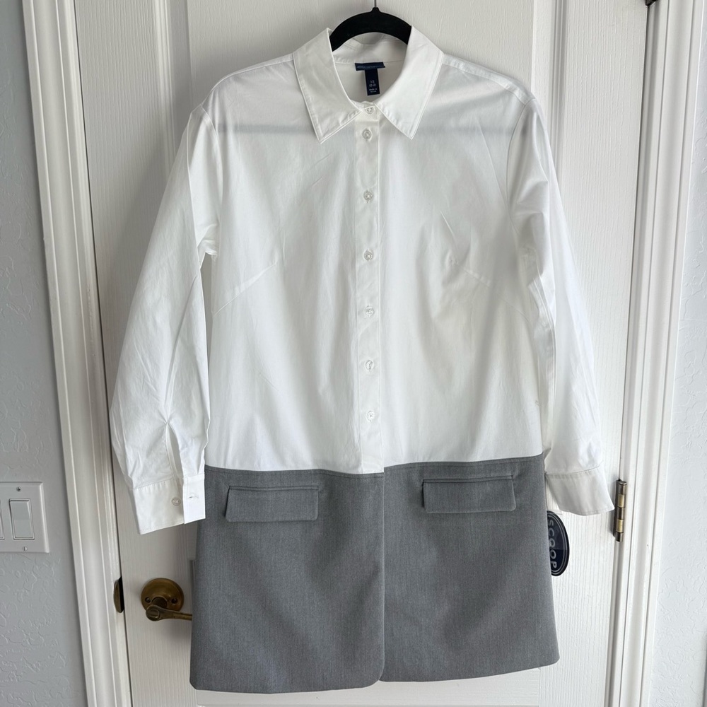 NWT Scoop Shirt Dress Mix Media Poplin Suiting Mini Oversized Long Sleeve Sz XS - Picture 3 of 16